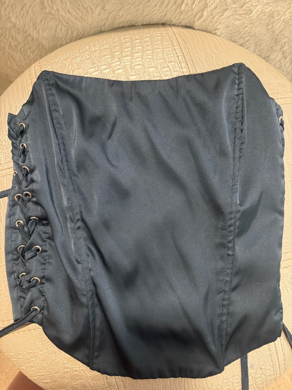 Navy Lace-Up Corset Top